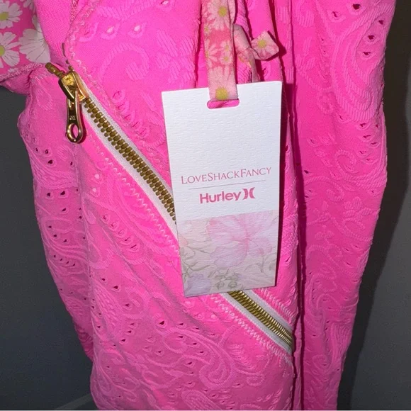 Loveshackfancy X Hurley Collaboration L Neon Pink Floral Eyelet Jacket Skirt Set